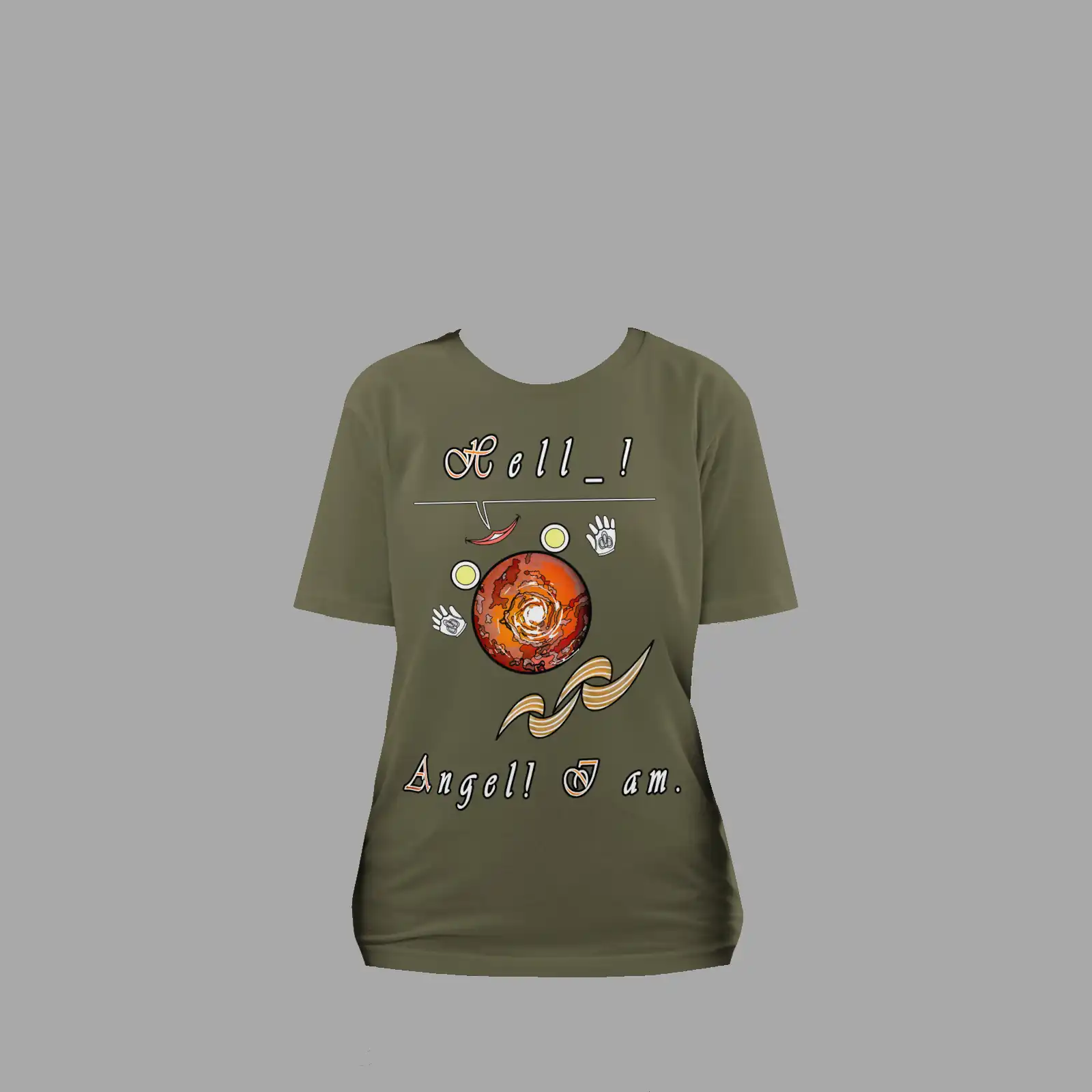 Unisex Organic Cotton T-Shirt Hello Angel Khaki - Image 3