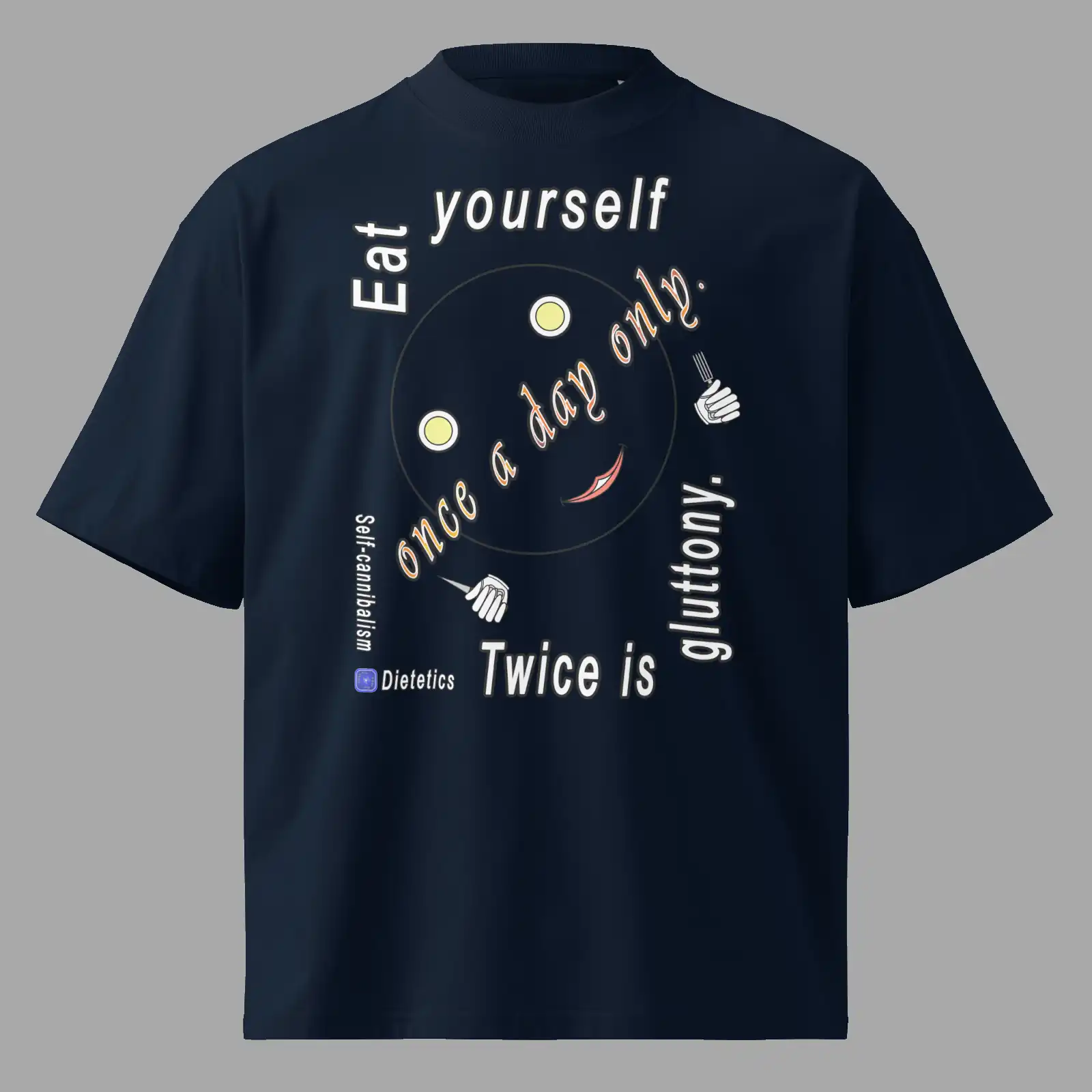 Unisex Organic Oversized High Neck T-Shirt Self-cannibalism Dietetics French Navy