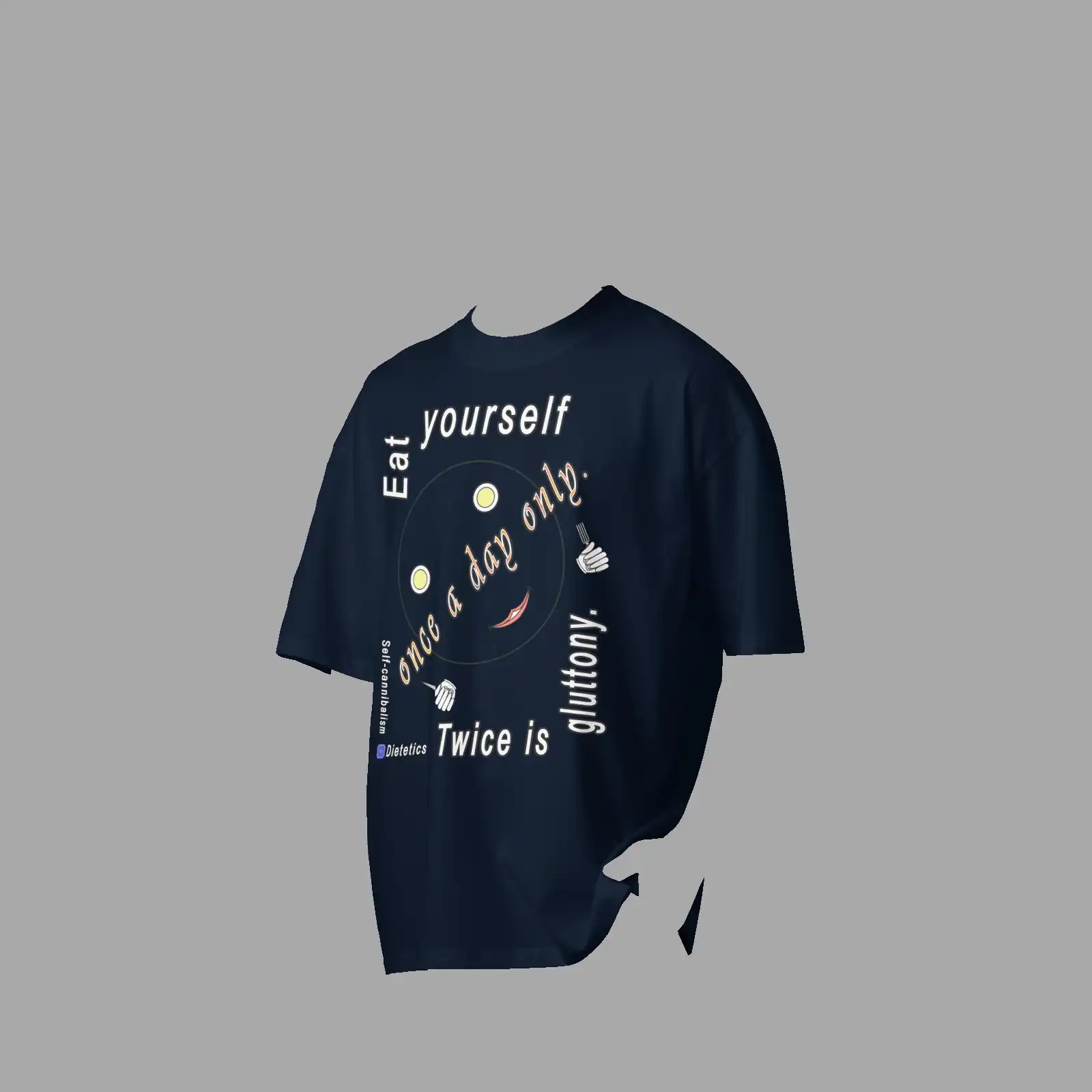 Unisex Organic Oversized High Neck T-Shirt Self-cannibalism Dietetics French Navy - Image 3