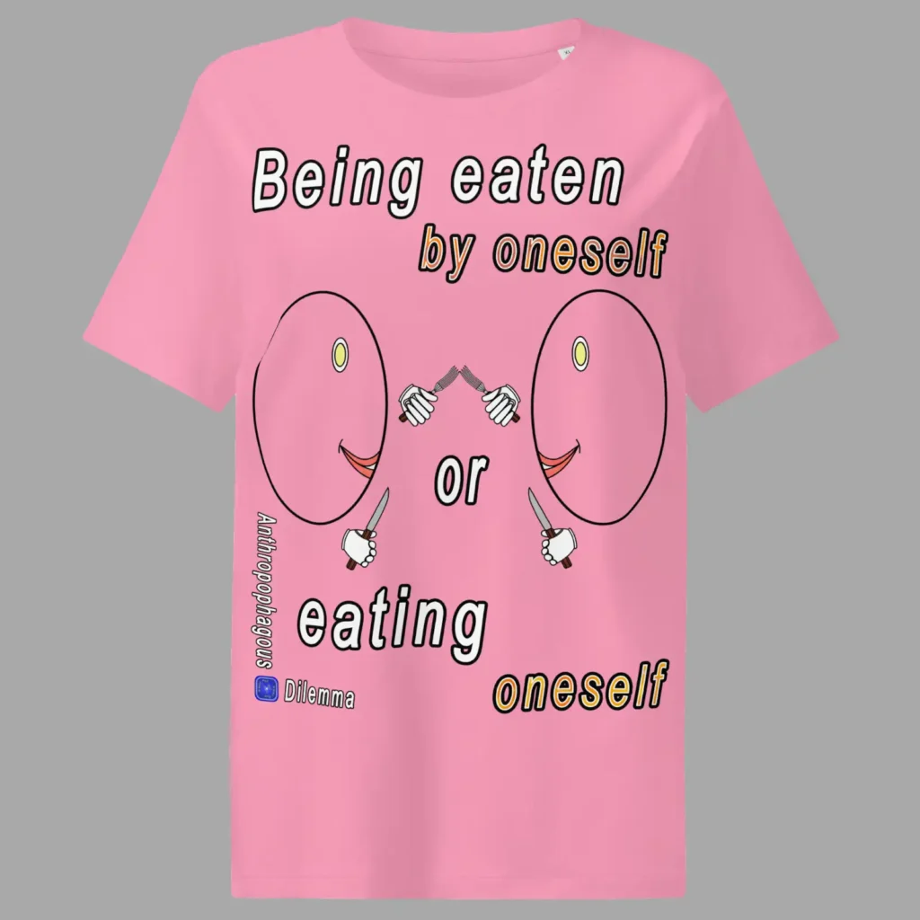 Womens Organic Ribbed Neck T-Shirt Anthropophagous Dilemma Bubble Pink